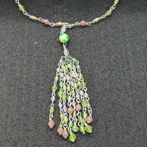 Pink and green beaded necklace